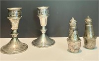 Sterling Silver Candle Sticks and Salt & Pepper