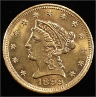 1899 $2.5 GOLD LIBERTY GEM BU, SUPERB WOW!