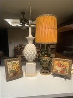 Big Pineapple Lamp, Vintage Lamp w/Green Crystals