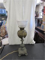 ANTIQUE BANQUET OIL LAMP CONVERTED TO