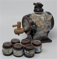 RARE Asian Dragonware Moriage Keg Teapot & 6 Cups