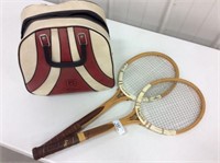 2) Tennis Rackets, Bowling Ball in Bag
