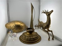 Brass and glass lot. Reindeer. Sleigh.