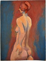 1970'S ERA PAINTING OF A NUDE WOMAN W AUBURN HAIR