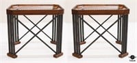 Metal & Wood End Tables w/Glass Insets