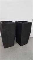 PAIR OF WOVEN PLASTIC OUTDOOR PLANTERS