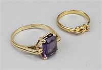 10K Gold & Amethyst Ring, 18K GF Knot Ring.