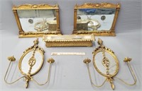 Adams Style Mirrored Sconces Gold Gilt Mirrors etc