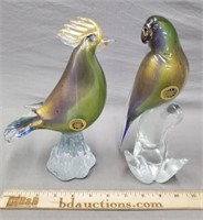 Italian Art Glass Rooster & Parrot Figures