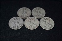 (5) 1918 Silver Walking Liberty Half Dollars