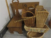 small wood stool many nice wicker baskets