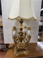 Gold Table Lamp w/ 4 Candlelabra and Shade, 39"t