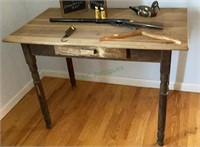 Antique harvest style table with center drawer -