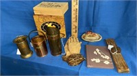 BRASS PITCHERS,PRAYING HAND,PRIMITIVE KNIFE