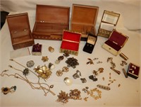 6 Small Vintage Jewelry Boxes w/ Jewelry: