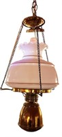 VICTORIAN HANGING LAMP W/ PINK SHADE