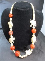 Glass, Other Beads & Carved Elephant Necklace