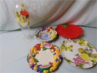 Majolica Type Plates, Vase and Misc Plates