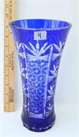 COBALT BLUE CUT TO CLEAR FLOWER VASE