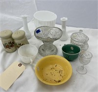 11 pc, Milk Glass Vases, Glass, Salt and Pepper