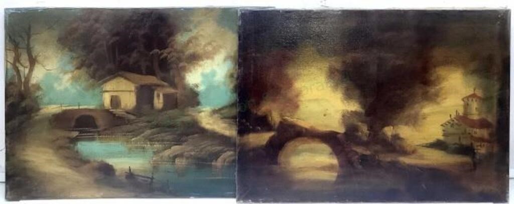 (2) Vintage European Oil On Canvas Landscapes