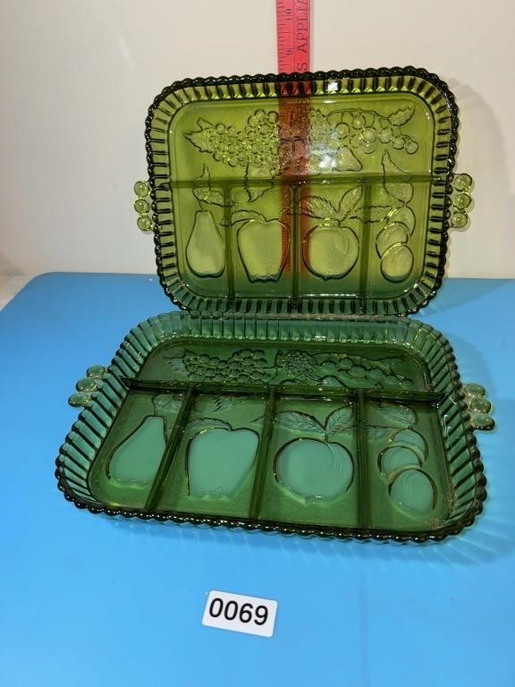 Vintage Olive Green Indiana Glass Divided Relish