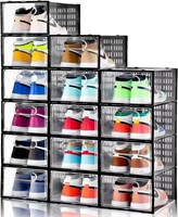 Clemate 15 Pack Shoe Storage Boxes, Clear Plastic