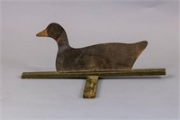 Early Tin Silouette Coot Decoy, Wooden Base Cross