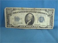 US $10 Blue Seal Silver Certificate 1934 Bank Note