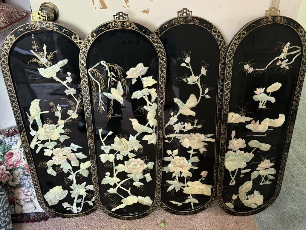 Chinese Ebonized Chinoiserie Mother of Pearl Panel
