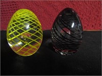 2 Blown Glass Eggs 3"Tall Each