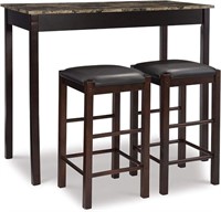 Linon Brown 3-Piece Table Faux Marble Tavern Set,