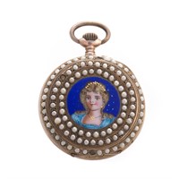 A Lady's Seed Pearl & Enamel Pocket Watch