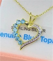 Sterling Silver Yellow Gold Plated Blue Topaz