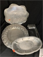 4 RETRO ALUMINUM & STAINLESS SERVING TRAYS -