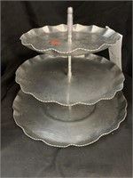 VINTAGE HAMMERED ALUMINUM 3-TIER TRAY-12.5 X 10"