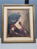 Spanish Lady Oil On Canvas Framed Painting