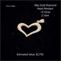 18kt Diamond Heart Pendant, ~0.12ctw, 2.1dwt
