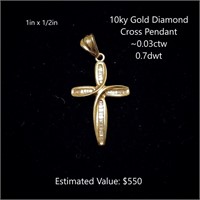 10kt Diamond Cross Pendant, ~0.03ctw, 0.7dwt