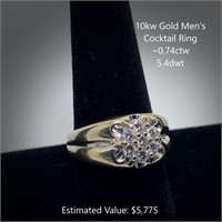 10kt Gold Men's Cocktail Ring, ~0.74ctw, 5.4dwt