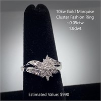 10kt Marquise Cluster Fashion Ring, ~0.05ctw