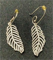 Pair of sterling silver leaf earrings