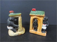 2 VINTAGE BLACK AMERICAN TOILET-OUTHOUSE ORNAMENTS