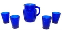 Vintage Blue Glass Pitcher and Glasses