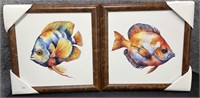 Pair, Tropical Fish Board Picture Framed in Brown