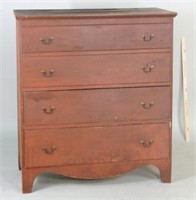 Country Chippendale Blanket Chest, Old Red Paint
