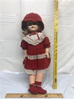 Vintage Doll w/red dress & red hat