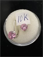 10K White Gold stamped Lever Back Pink Stone