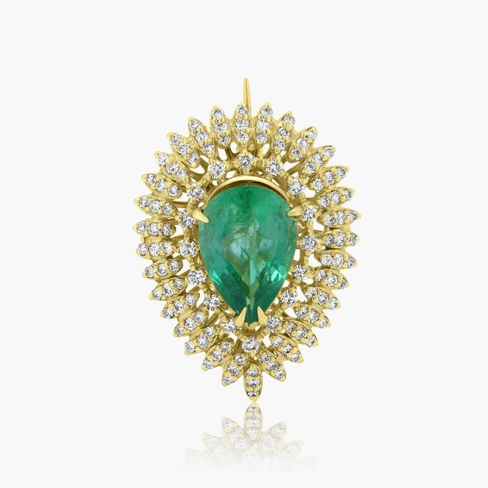 14K YELLOW GOLD 7.00CT EMERALD 3.00CT DIAMOND BROC