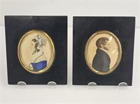 PR OF HAND PAINTED WATERCOLOR MINIATURE PORTRAITS